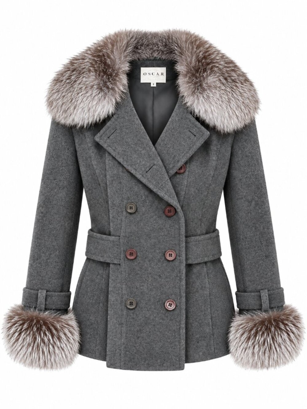 Vintage Oscar de la Renta Wool Cashmere Genuine Fox Fur Jacket US 4